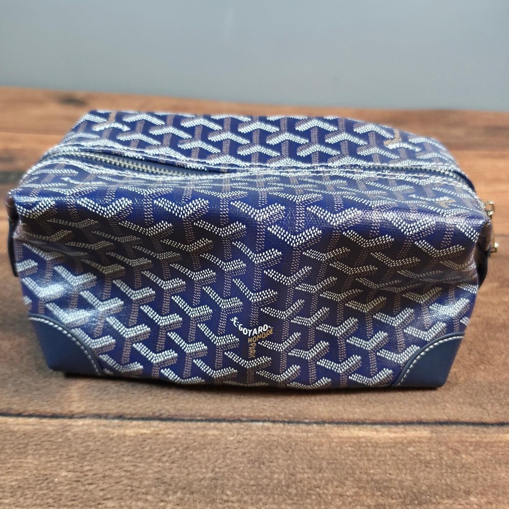 Goyard Toiletry Case Mens Navy Blue Excellent Goyardine Canvas Zip Travel Bag